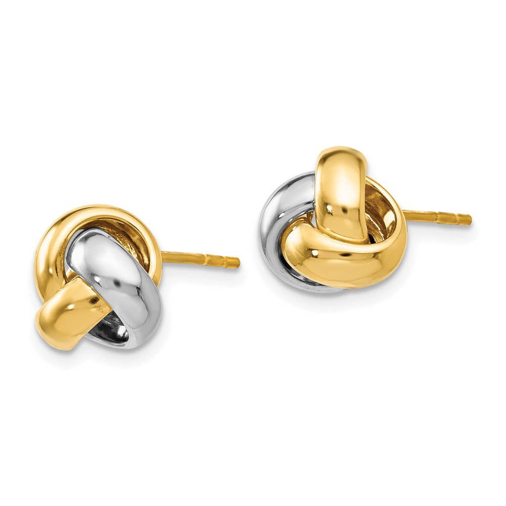 Alternate view of the 8.5mm (5/16 Inch) 14k Two-Tone Gold Polished Love Knot Stud Earrings by The Black Bow Jewelry Co.