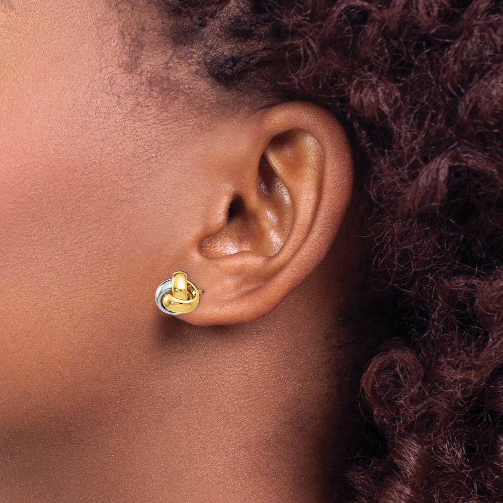 Alternate view of the 8.5mm (5/16 Inch) 14k Two-Tone Gold Polished Love Knot Stud Earrings by The Black Bow Jewelry Co.