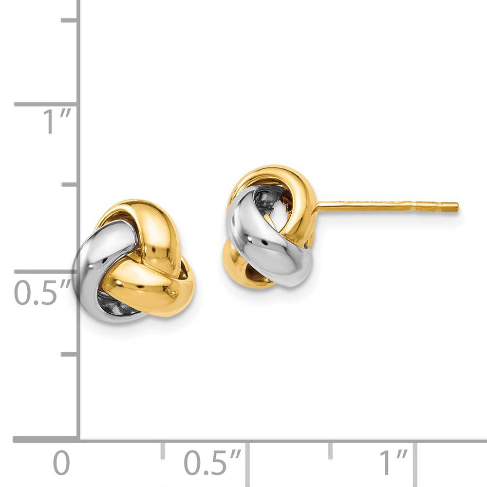Alternate view of the 8.5mm (5/16 Inch) 14k Two-Tone Gold Polished Love Knot Stud Earrings by The Black Bow Jewelry Co.