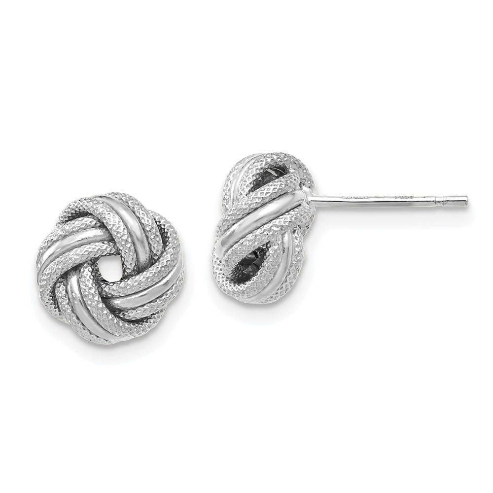 8.5mm (5/16 in) 14k White Gold Polished & Textured Love Knot Earrings, Item E16653 by The Black Bow Jewelry Co.