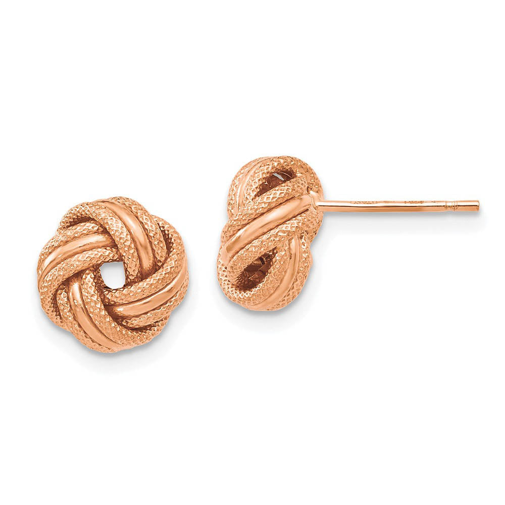 8.5mm (5/16 in) 14k Rose Gold Polished & Textured Love Knot Earrings, Item E16654 by The Black Bow Jewelry Co.