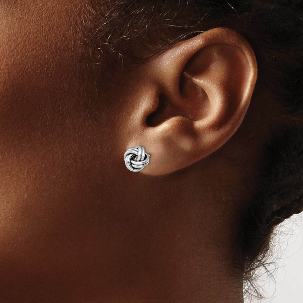 Alternate view of the 9.5mm (3/8 Inch) 14k White Gold Polished Love Knot Post Earrings by The Black Bow Jewelry Co.