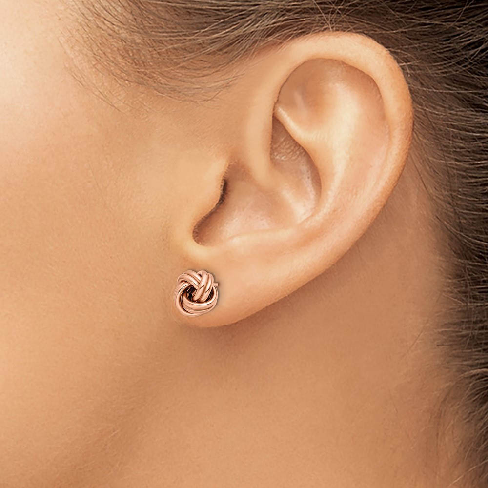 Alternate view of the 9.5mm (3/8 Inch) 14k Rose Gold Polished Love Knot Post Earrings by The Black Bow Jewelry Co.