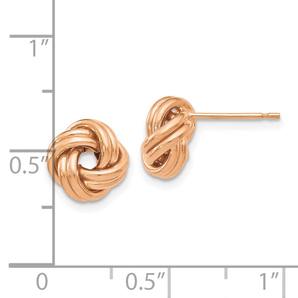 Alternate view of the 9.5mm (3/8 Inch) 14k Rose Gold Polished Love Knot Post Earrings by The Black Bow Jewelry Co.