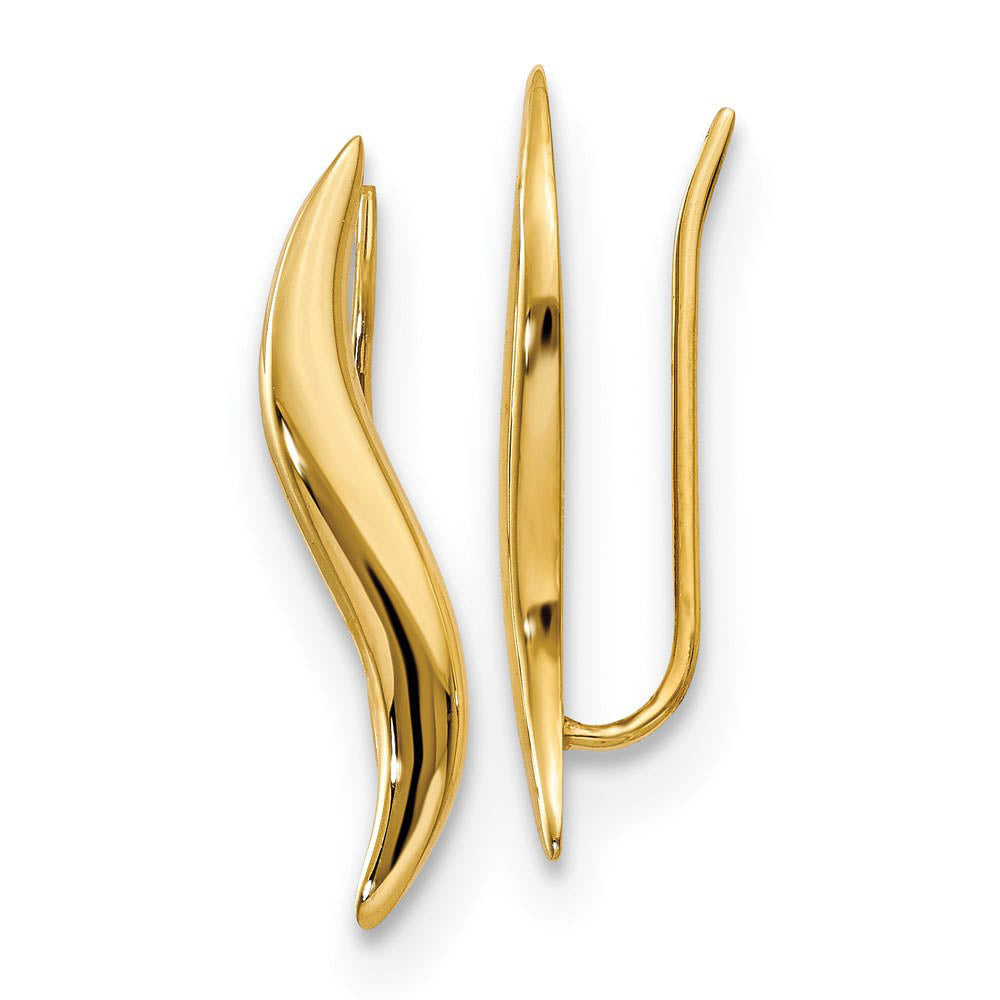 4x 23mm (7/8 Inch) 14k Yellow Gold Polished Fancy Ear Climber Earrings, Item E16667 by The Black Bow Jewelry Co.