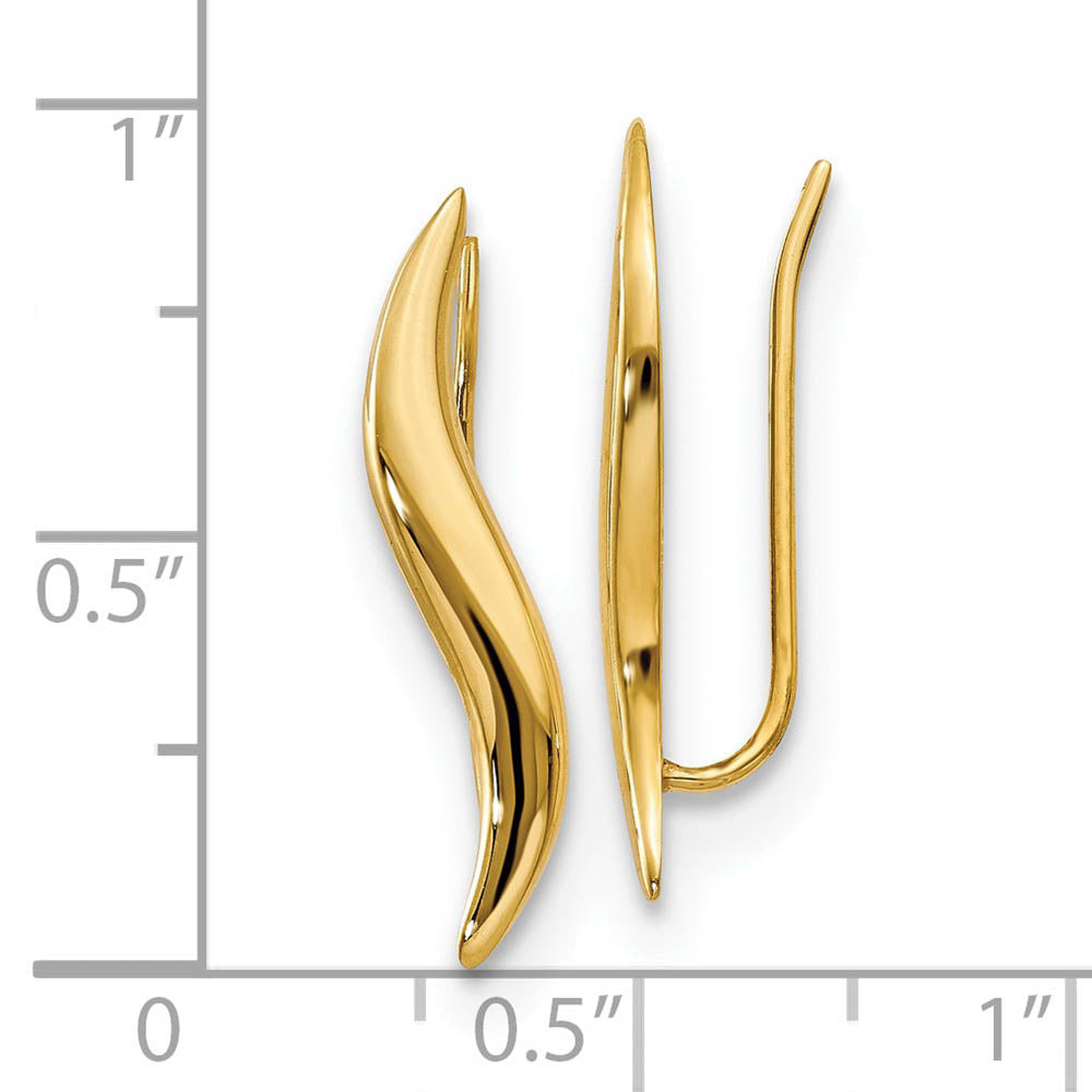 Alternate view of the 4x 23mm (7/8 Inch) 14k Yellow Gold Polished Fancy Ear Climber Earrings by The Black Bow Jewelry Co.