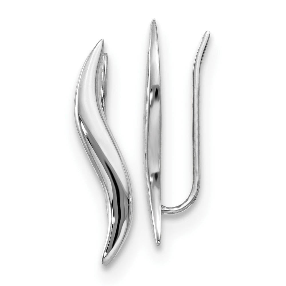 4 x 23mm (7/8 Inch) 14k White Gold Polished Fancy Ear Climber Earrings, Item E16670 by The Black Bow Jewelry Co.