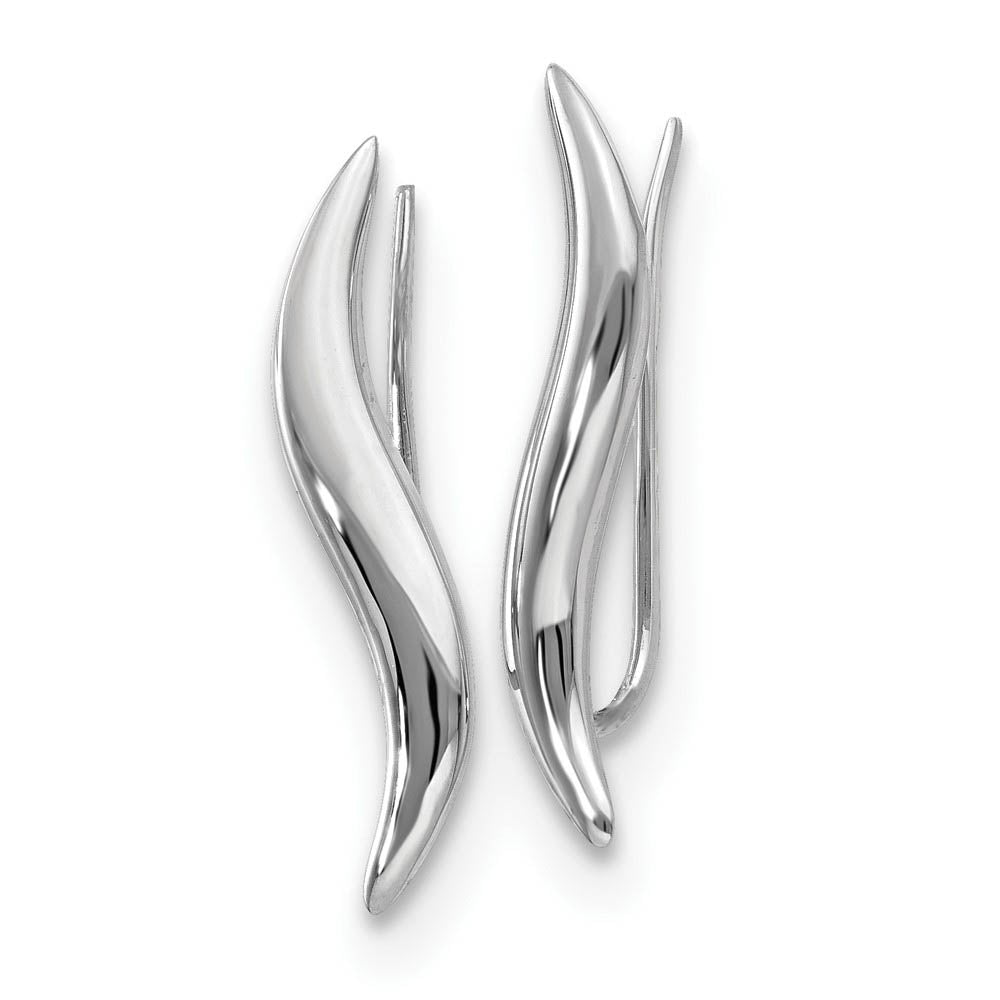 Alternate view of the 4 x 23mm (7/8 Inch) 14k White Gold Polished Fancy Ear Climber Earrings by The Black Bow Jewelry Co.