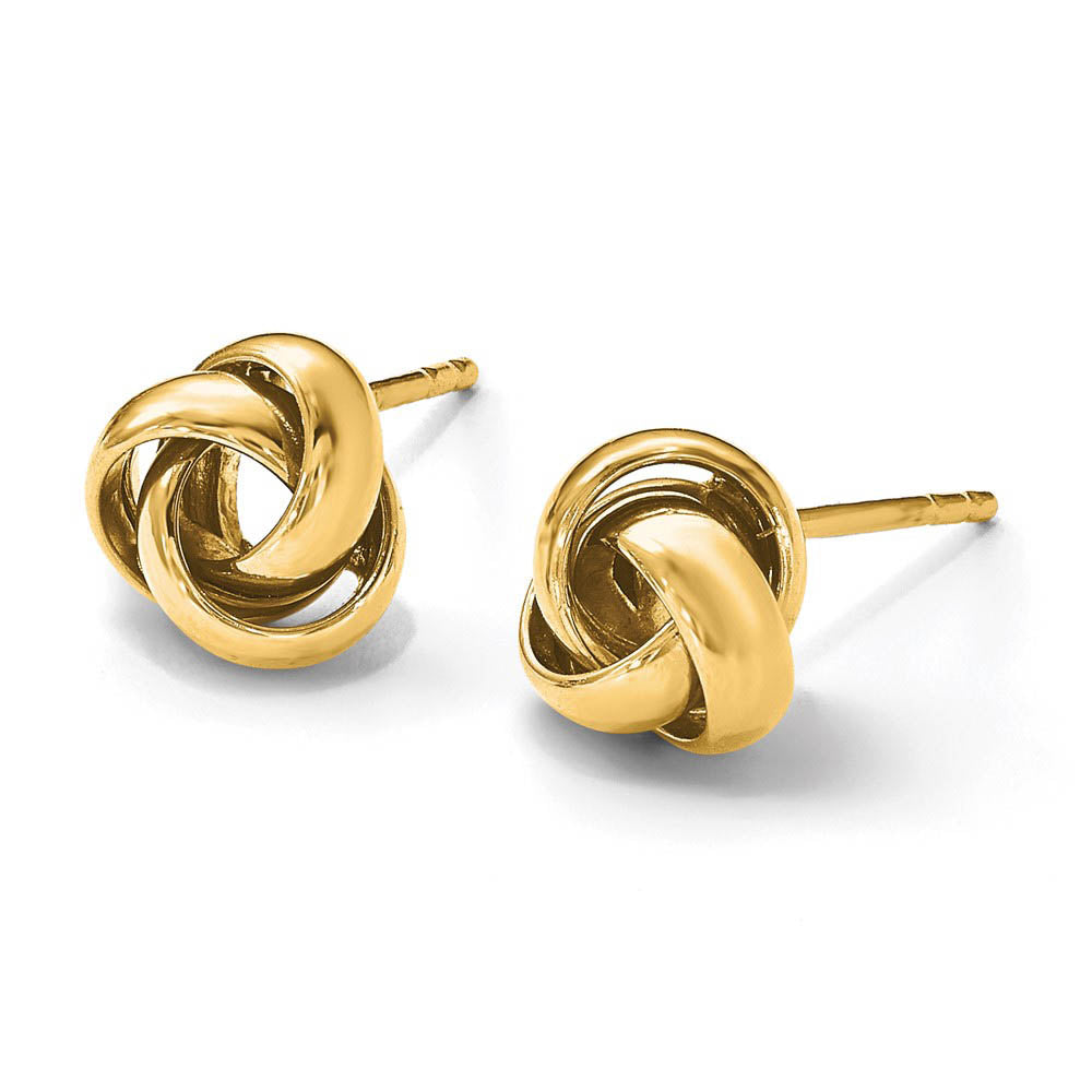 Alternate view of the 7mm (1/4 Inch) Polished Love Knot Post Earrings in 14k Yellow Gold by The Black Bow Jewelry Co.