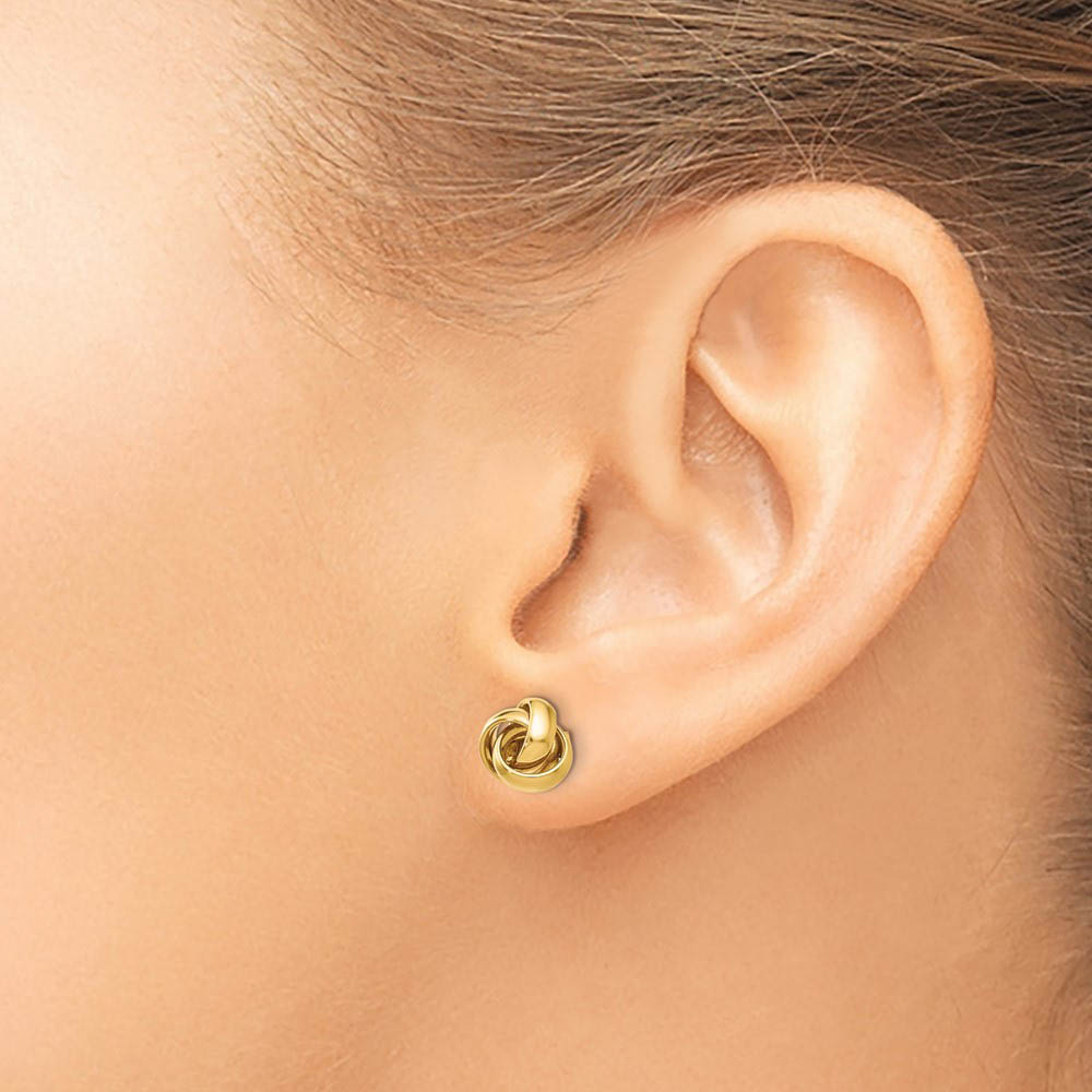 Alternate view of the 7mm (1/4 Inch) Polished Love Knot Post Earrings in 14k Yellow Gold by The Black Bow Jewelry Co.