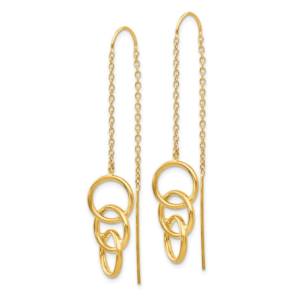Alternate view of the 10 x 50mm (1 7/8 Inch) 14k Yellow Gold Triple Circle Threader Earrings by The Black Bow Jewelry Co.
