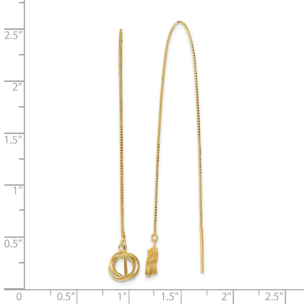 Alternate view of the 7 x 67mm 14k Yellow Gold D/C Box Chain Love Knot Threader Earrings by The Black Bow Jewelry Co.