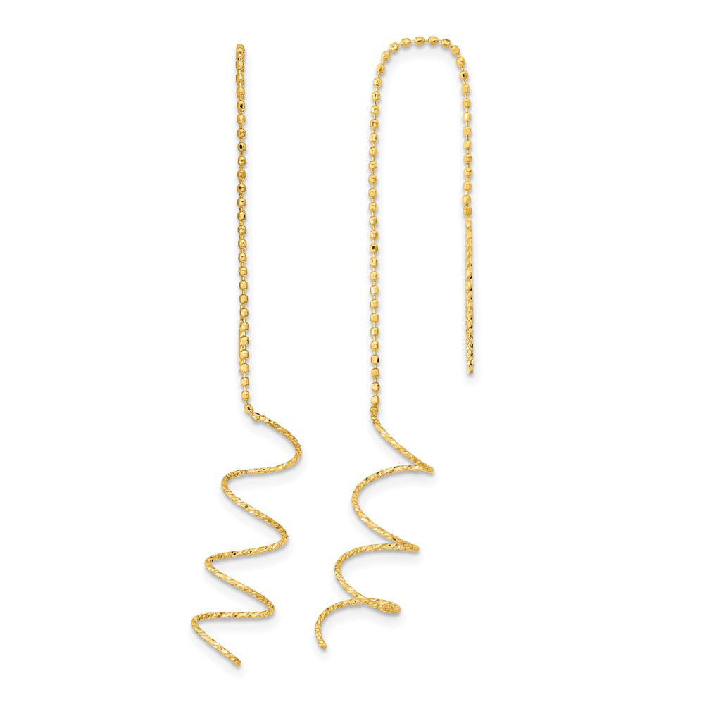 52mm (2 Inch) 14k Yellow Gold Polished & D/C Spiral Threader Earrings, Item E16692 by The Black Bow Jewelry Co.