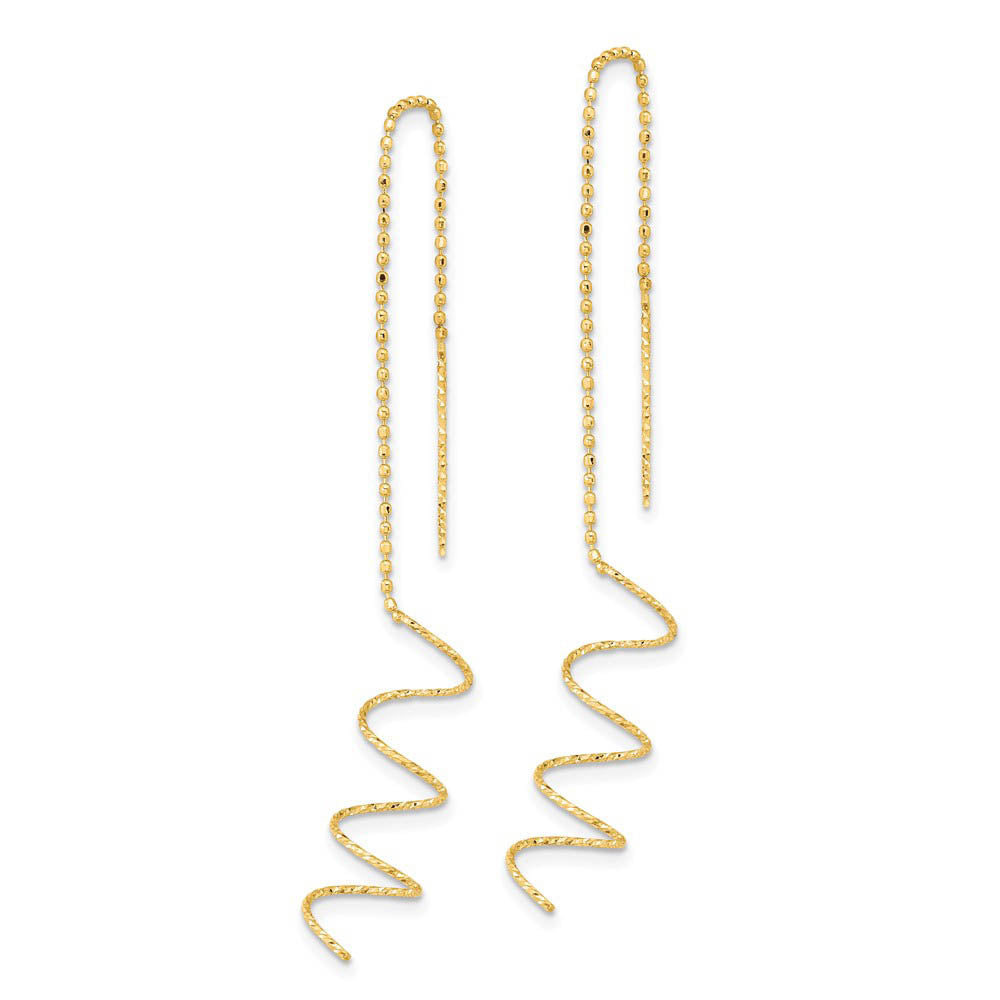 Alternate view of the 52mm (2 Inch) 14k Yellow Gold Polished & D/C Spiral Threader Earrings by The Black Bow Jewelry Co.