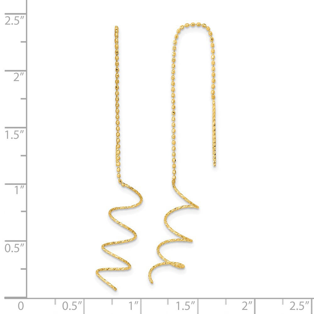 Alternate view of the 52mm (2 Inch) 14k Yellow Gold Polished & D/C Spiral Threader Earrings by The Black Bow Jewelry Co.