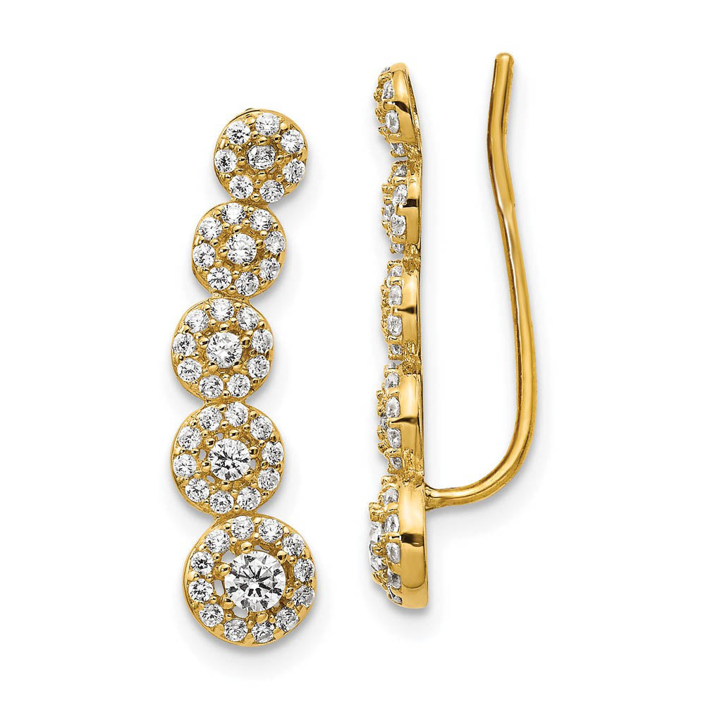 5.6 x 22mm (7/8 Inch) 14k Yellow Gold CZ Circles Ear Climber Earrings, Item E16693 by The Black Bow Jewelry Co.