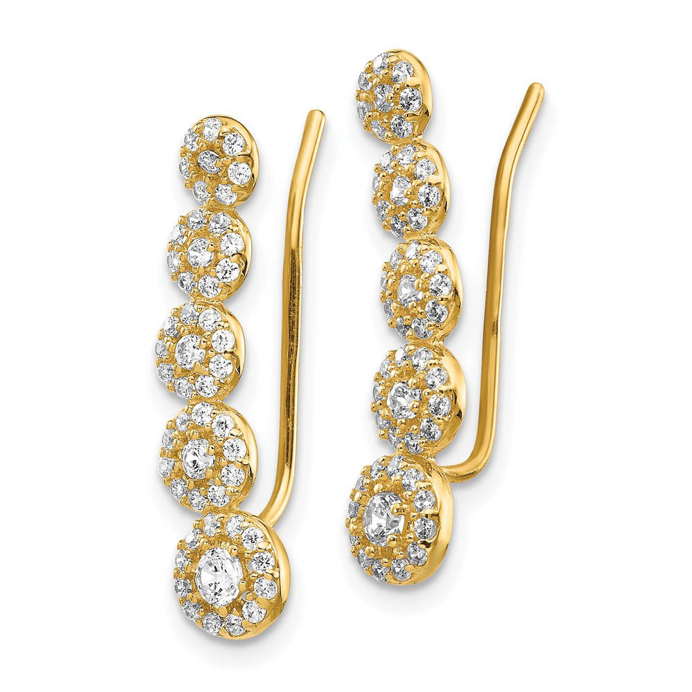 Alternate view of the 5.6 x 22mm (7/8 Inch) 14k Yellow Gold CZ Circles Ear Climber Earrings by The Black Bow Jewelry Co.