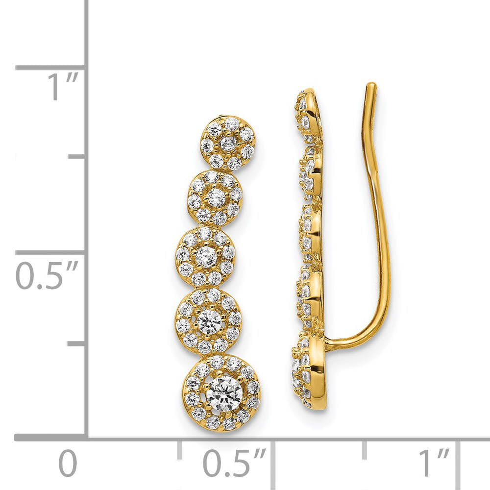 Alternate view of the 5.6 x 22mm (7/8 Inch) 14k Yellow Gold CZ Circles Ear Climber Earrings by The Black Bow Jewelry Co.