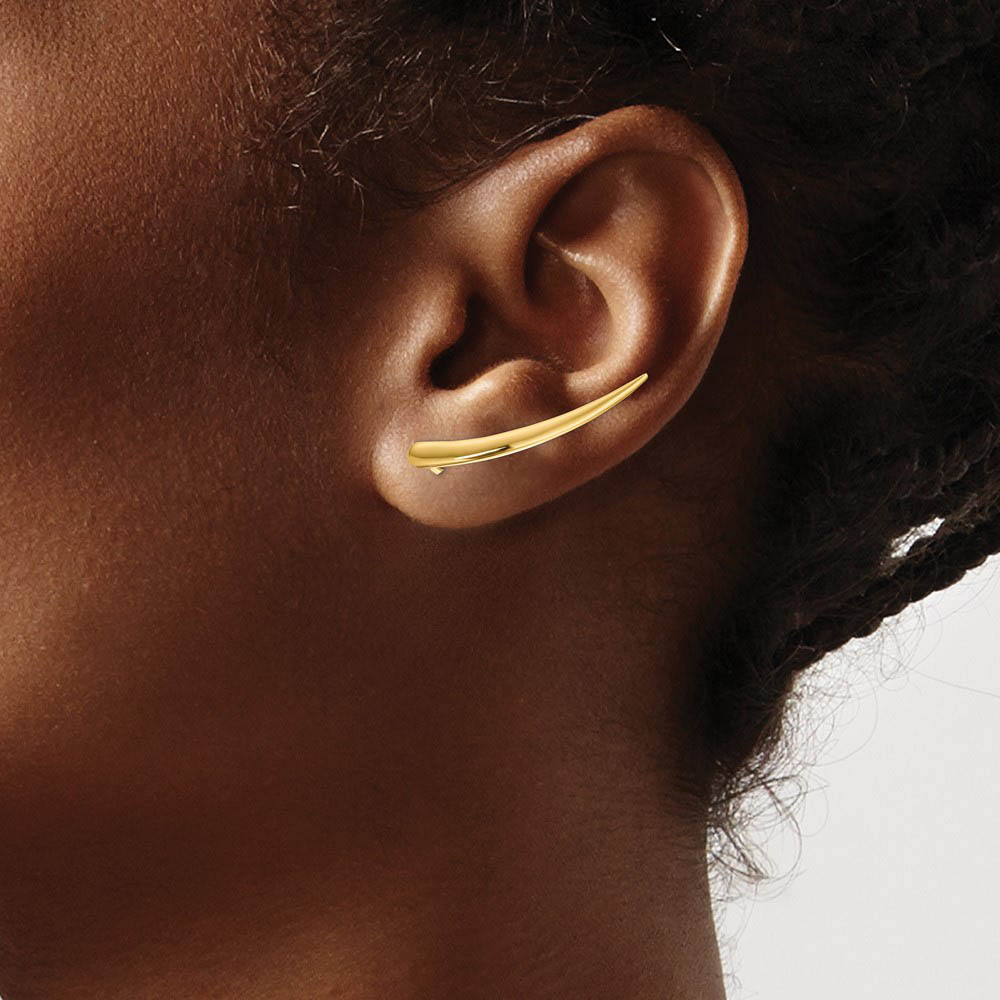 Alternate view of the 4 x 28mm (1 1/8 Inch) 14k Yellow Gold Polished Pointed Ear Climbers by The Black Bow Jewelry Co.