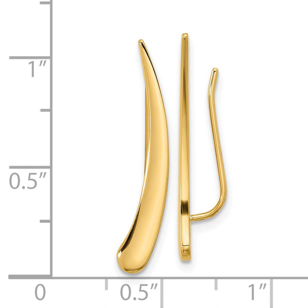 Alternate view of the 4 x 28mm (1 1/8 Inch) 14k Yellow Gold Polished Pointed Ear Climbers by The Black Bow Jewelry Co.