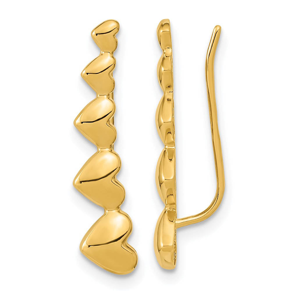5x23mm (7/8 Inch) 14k Yellow Gold Polished Heart Ear Climber Earrings, Item E16696 by The Black Bow Jewelry Co.