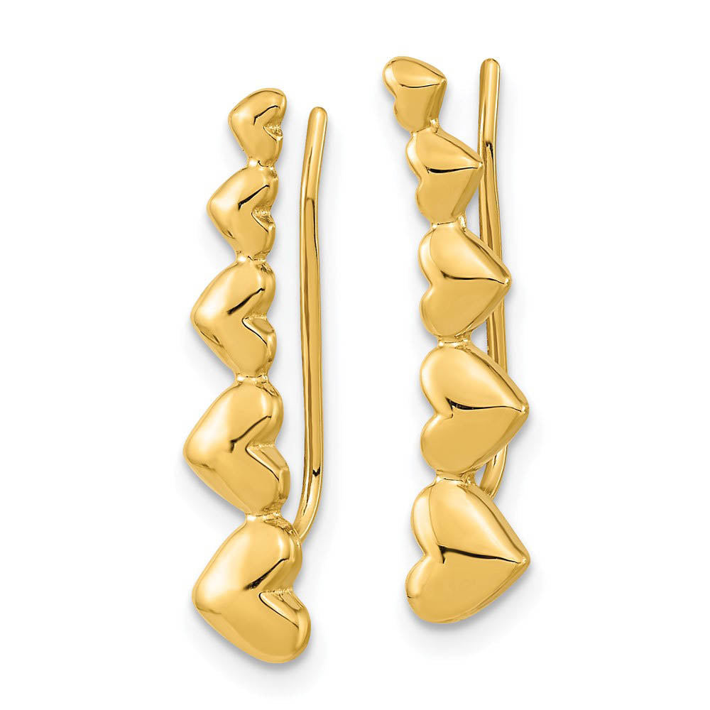 Alternate view of the 5x23mm (7/8 Inch) 14k Yellow Gold Polished Heart Ear Climber Earrings by The Black Bow Jewelry Co.