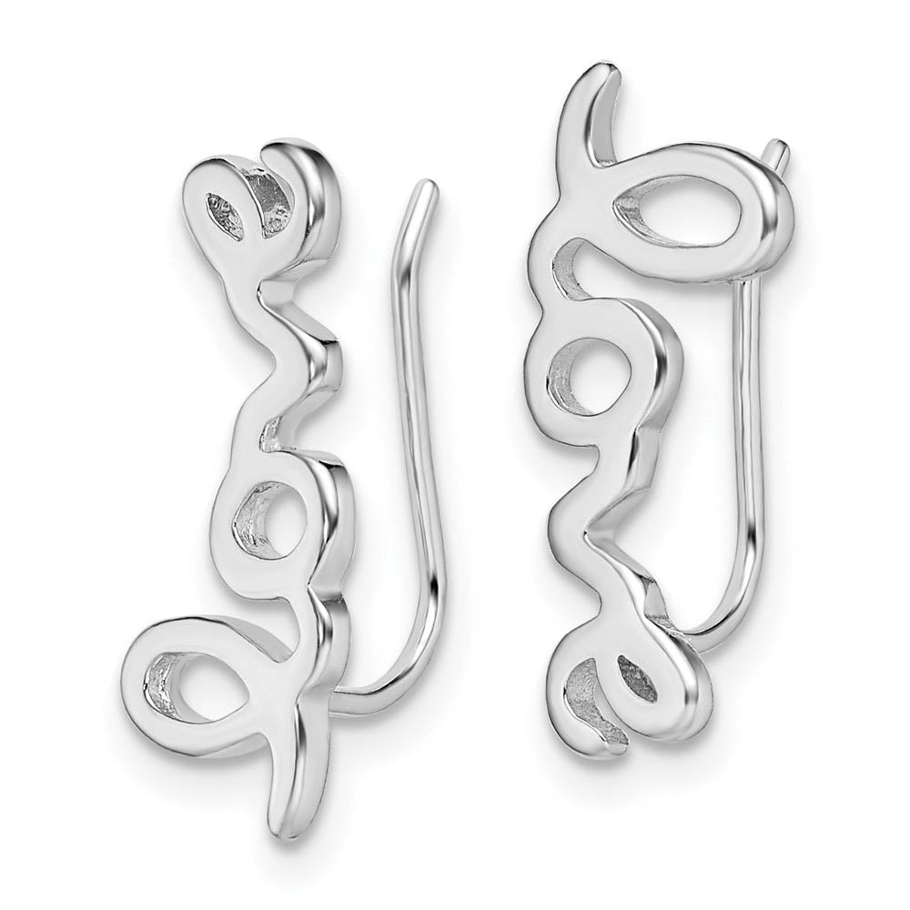 Alternate view of the 8 x 19mm Rhodium-Plated Sterling Silver Love Script Ear Climbers by The Black Bow Jewelry Co.