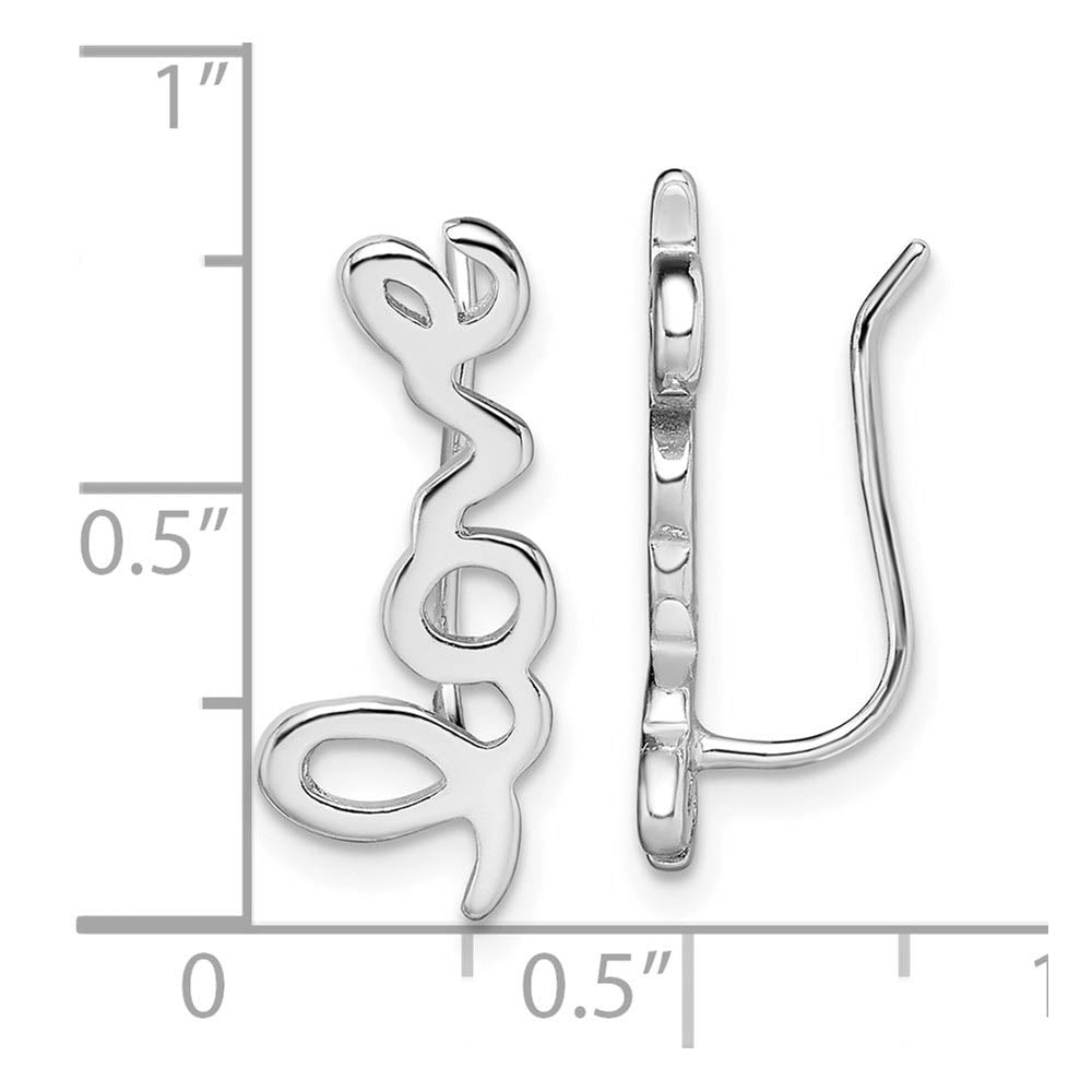Alternate view of the 8 x 19mm Rhodium-Plated Sterling Silver Love Script Ear Climbers by The Black Bow Jewelry Co.