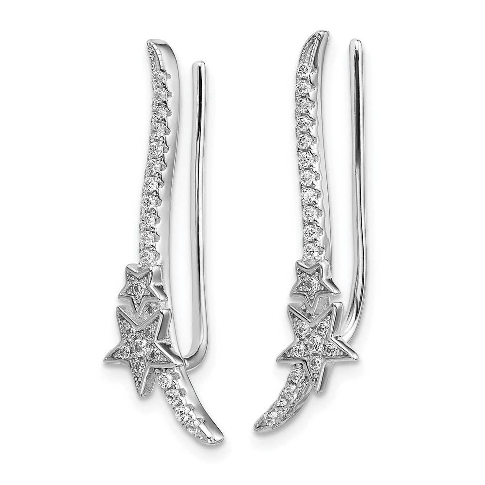 Alternate view of the 6 x 28mm Rhodium-Plated Sterling Silver CZ Star Ear Climber Earrings by The Black Bow Jewelry Co.