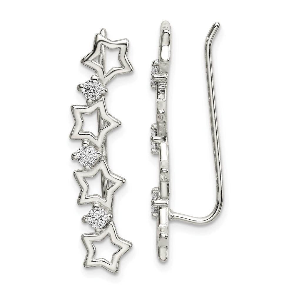6 x 29mm Sterling Silver CZ Four Stars Ear Climber Earrings, Item E16708 by The Black Bow Jewelry Co.