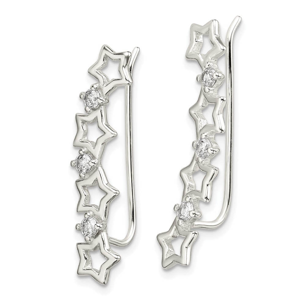 Alternate view of the 6 x 29mm Sterling Silver CZ Four Stars Ear Climber Earrings by The Black Bow Jewelry Co.