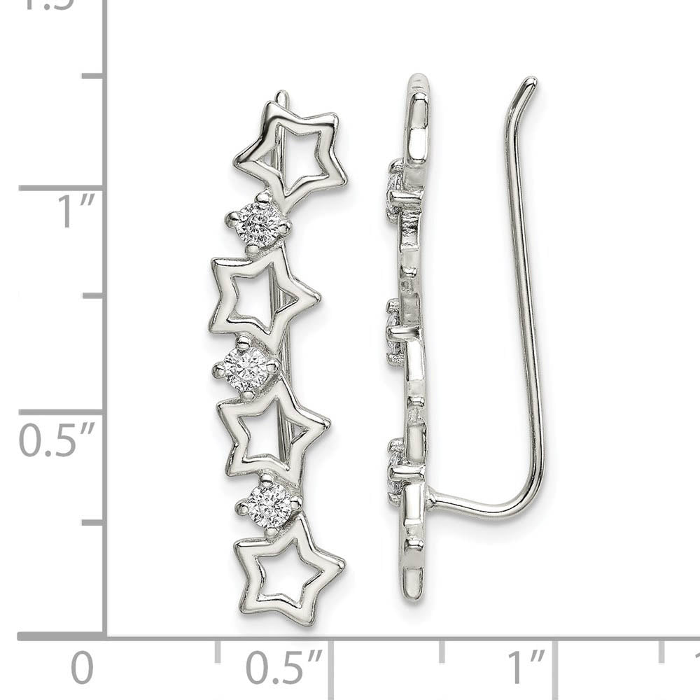 Alternate view of the 6 x 29mm Sterling Silver CZ Four Stars Ear Climber Earrings by The Black Bow Jewelry Co.