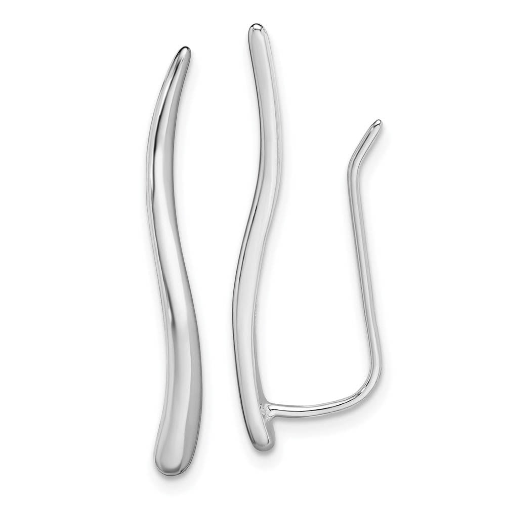 2.7 x 26mm Rhodium-Plated Sterling Silver Curved Ear Climber Earrings, Item E16711 by The Black Bow Jewelry Co.