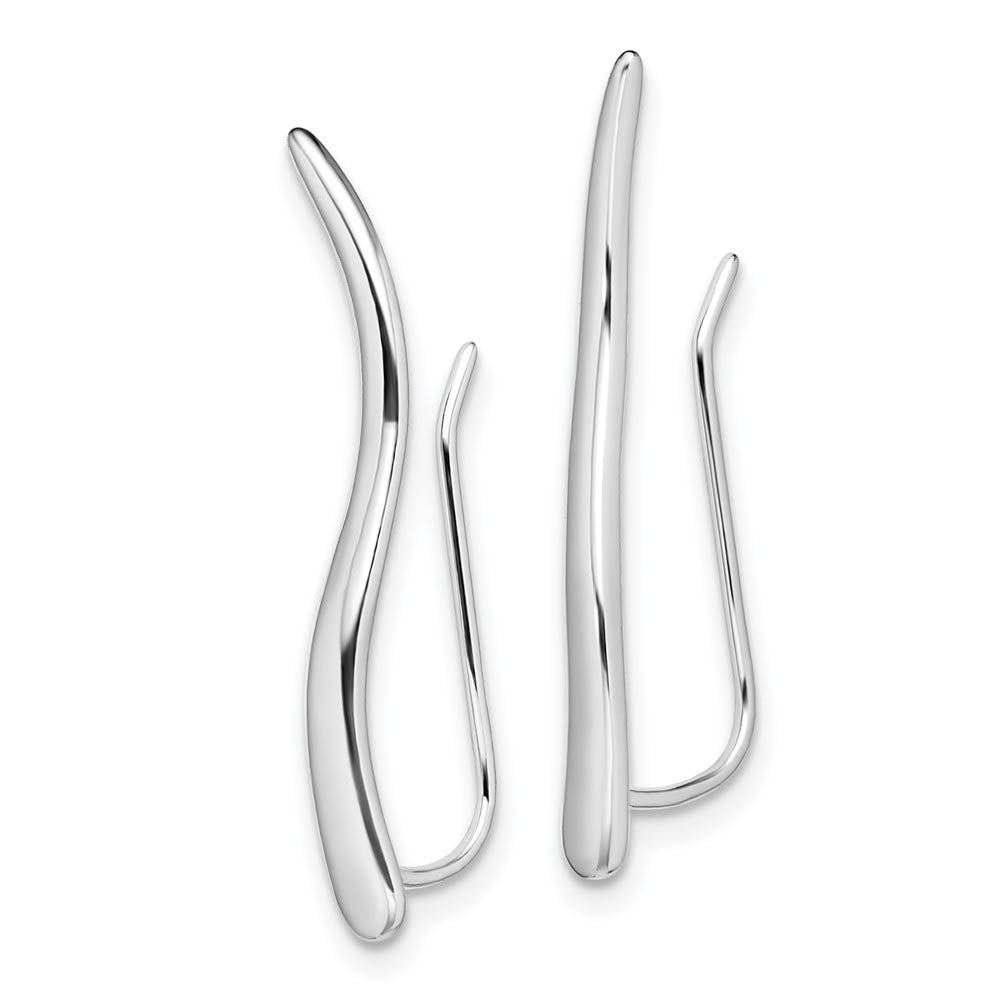 Alternate view of the 2.7 x 26mm Rhodium-Plated Sterling Silver Curved Ear Climber Earrings by The Black Bow Jewelry Co.