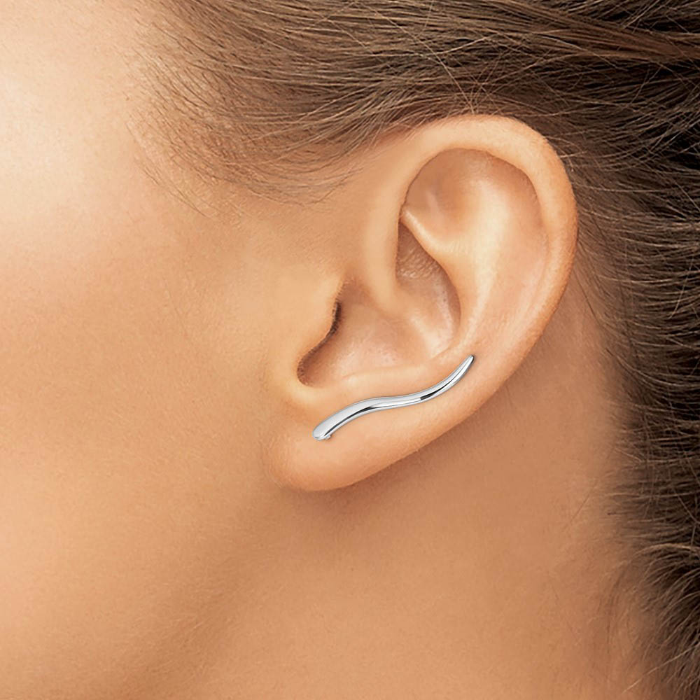 Alternate view of the 2.7 x 26mm Rhodium-Plated Sterling Silver Curved Ear Climber Earrings by The Black Bow Jewelry Co.