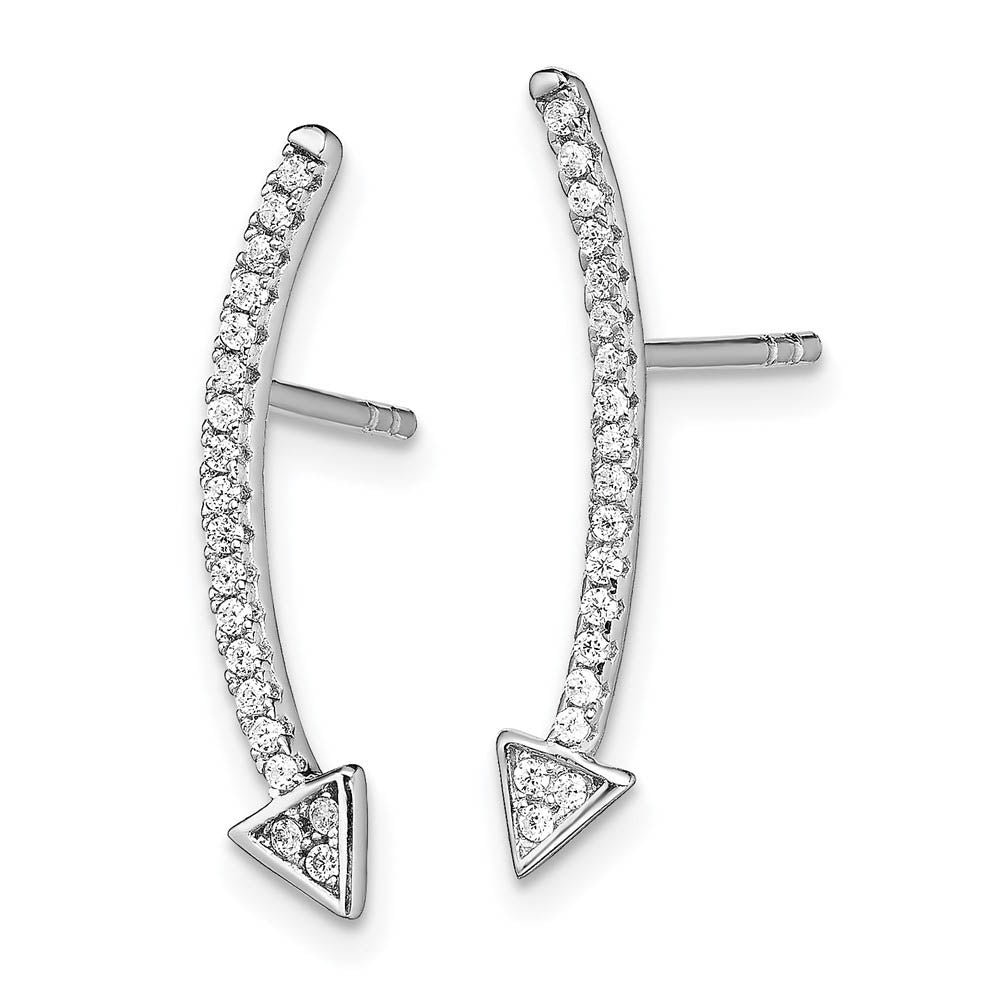 Alternate view of the 4 x 22mm Rhodium-Plated Sterling Silver CZ Arrow Ear Climber Earrings by The Black Bow Jewelry Co.