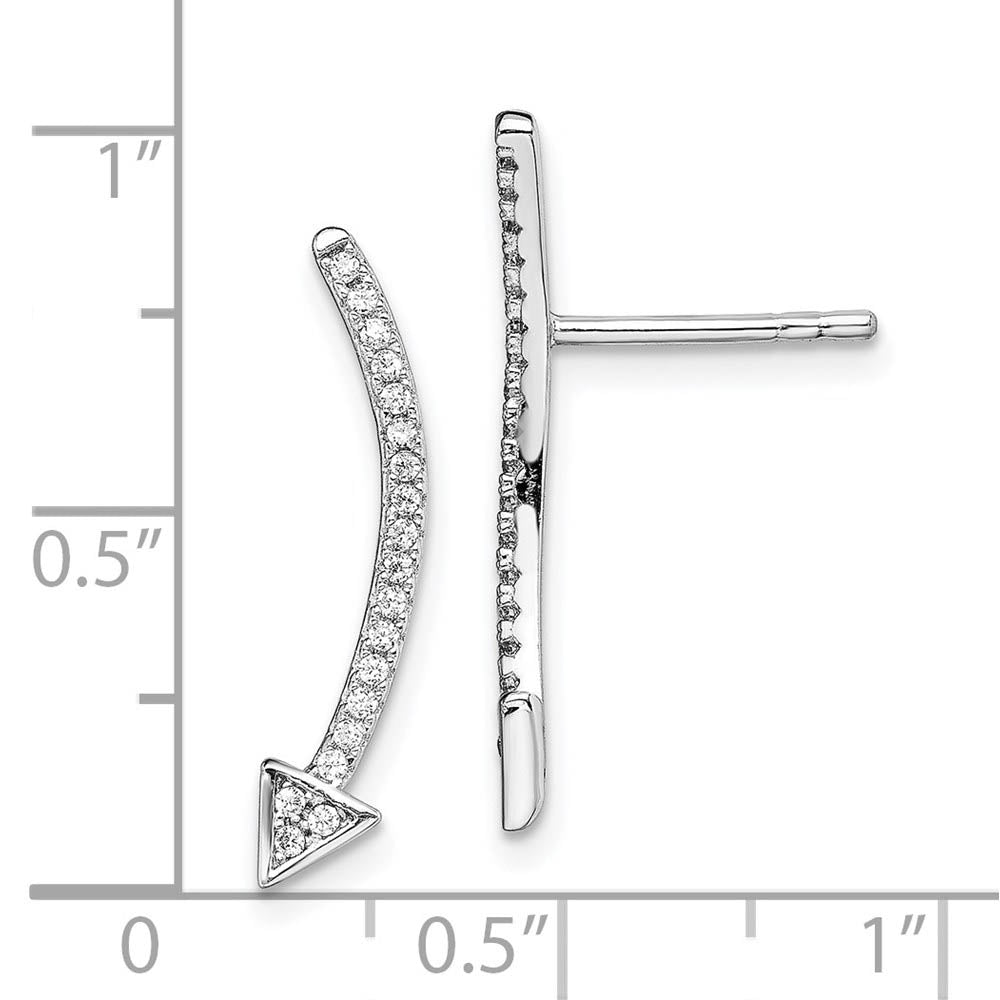 Alternate view of the 4 x 22mm Rhodium-Plated Sterling Silver CZ Arrow Ear Climber Earrings by The Black Bow Jewelry Co.
