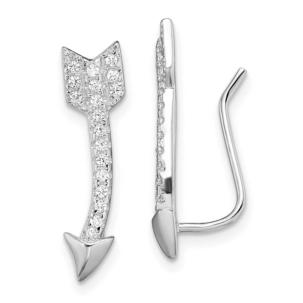 5 x 21mm Rhodium-Plated Sterling Silver CZ Arrow Ear Climber Earrings, Item E16714 by The Black Bow Jewelry Co.