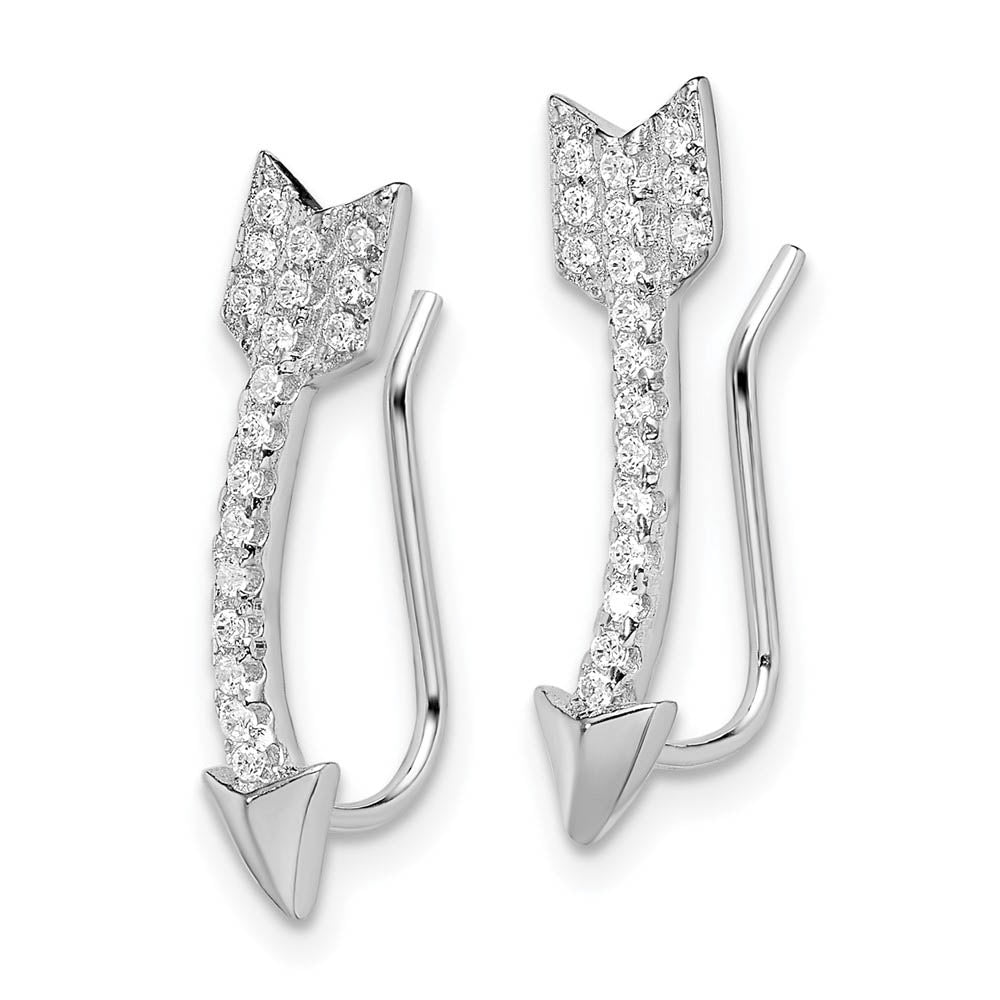 Alternate view of the 5 x 21mm Rhodium-Plated Sterling Silver CZ Arrow Ear Climber Earrings by The Black Bow Jewelry Co.