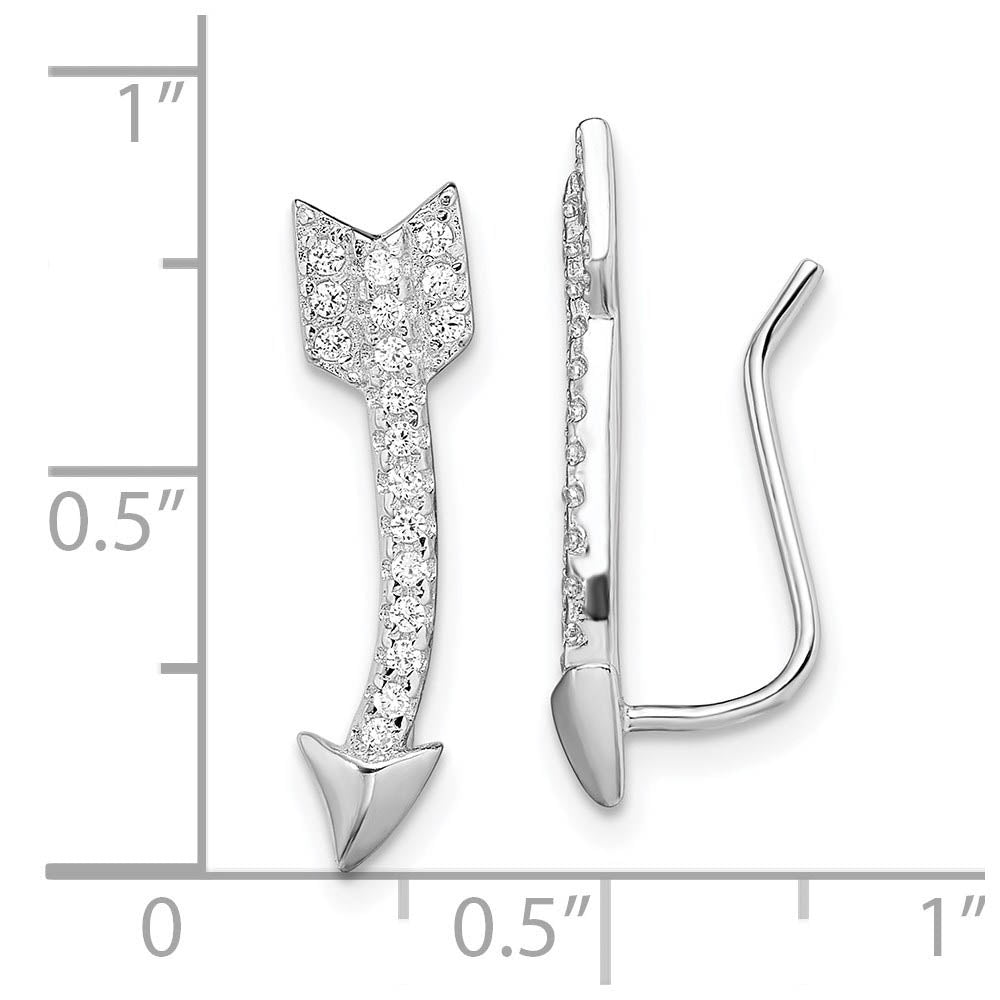Alternate view of the 5 x 21mm Rhodium-Plated Sterling Silver CZ Arrow Ear Climber Earrings by The Black Bow Jewelry Co.