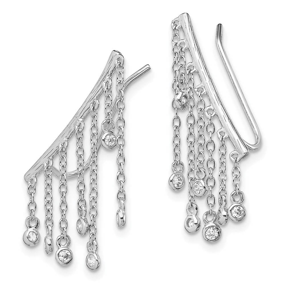 Alternate view of the 25mm Rhodium-Plated Sterling Silver CZ Dangle Ear Climber Earrings by The Black Bow Jewelry Co.