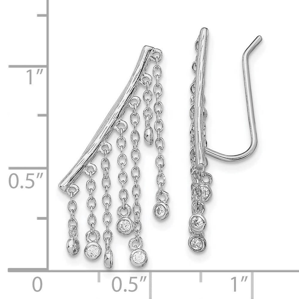 Alternate view of the 25mm Rhodium-Plated Sterling Silver CZ Dangle Ear Climber Earrings by The Black Bow Jewelry Co.