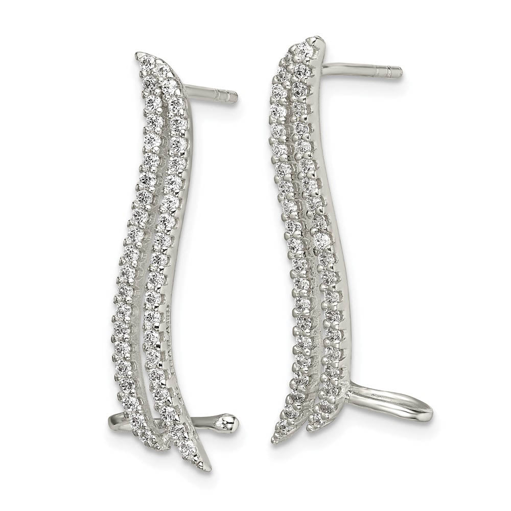 Alternate view of the 3 x 30mm (1 3/16 Inch) Sterling Silver CZ Cuff Ear Climber Earrings by The Black Bow Jewelry Co.
