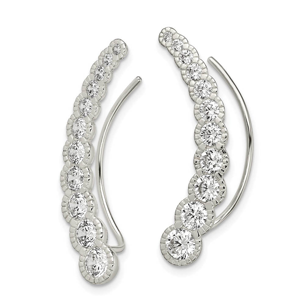 Alternate view of the 5 x 27mm (1 1/16 Inch) Sterling Silver Journey CZ Ear Climber Earrings by The Black Bow Jewelry Co.