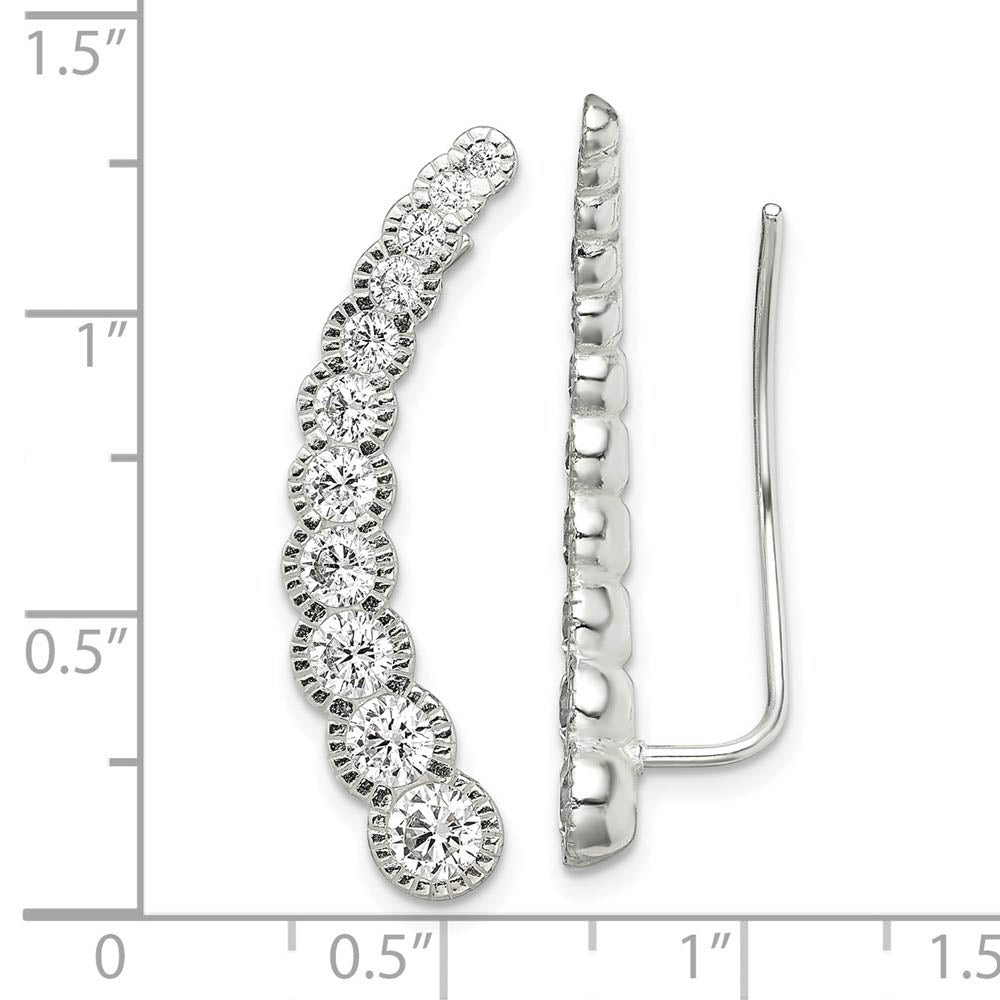 Alternate view of the 5 x 27mm (1 1/16 Inch) Sterling Silver Journey CZ Ear Climber Earrings by The Black Bow Jewelry Co.