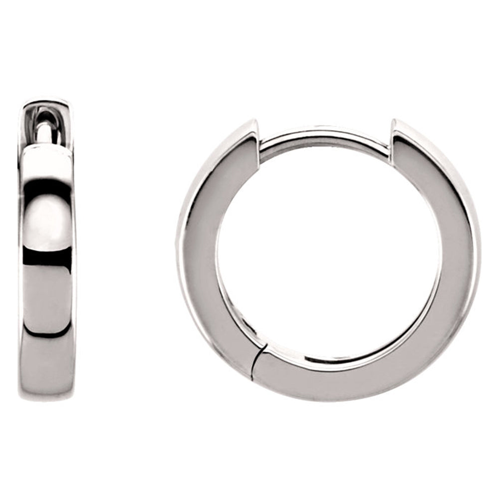 Alternate view of the 3 x 14mm (1/8 x 9/16 Inch) 14k White Gold Hinged Round Hoop Earrings by The Black Bow Jewelry Co.
