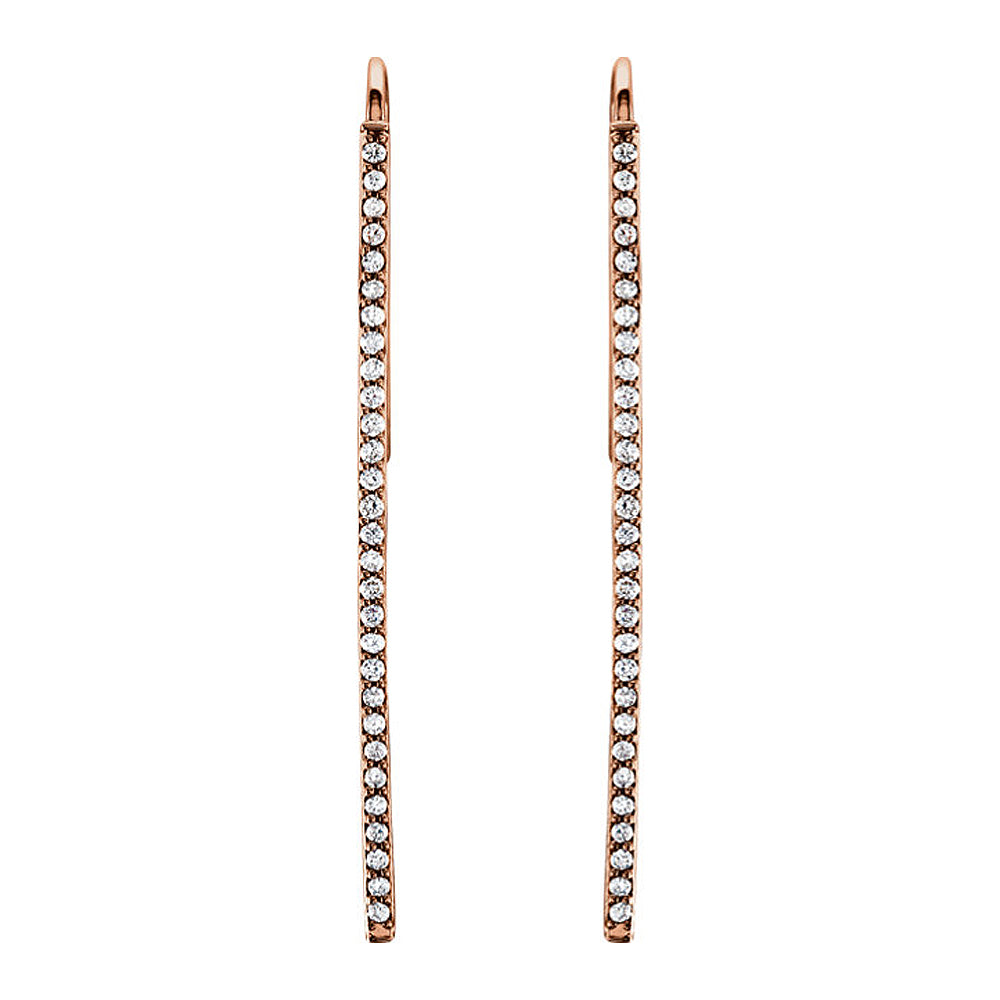 Alternate view of the 36mm 14k Rose Gold 1/4 CTW (H-I, I1) Diamond Vertical Bar Earrings by The Black Bow Jewelry Co.