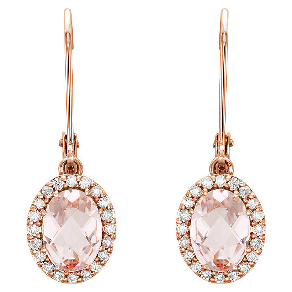 7 x 23mm 14k Rose Gold Morganite & 1/5 CTW (G-H, I1) Diamond Earrings, Item E16766 by The Black Bow Jewelry Co.