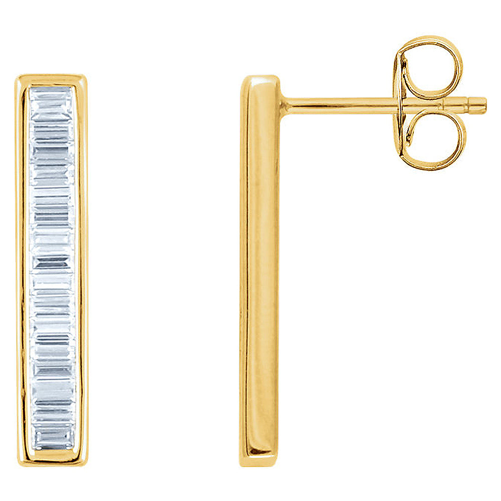 3.5 x 19mm 14k Yellow Gold 1/2 CTW (H-I, I1) Diamond Bar Earrings, Item E16767 by The Black Bow Jewelry Co.