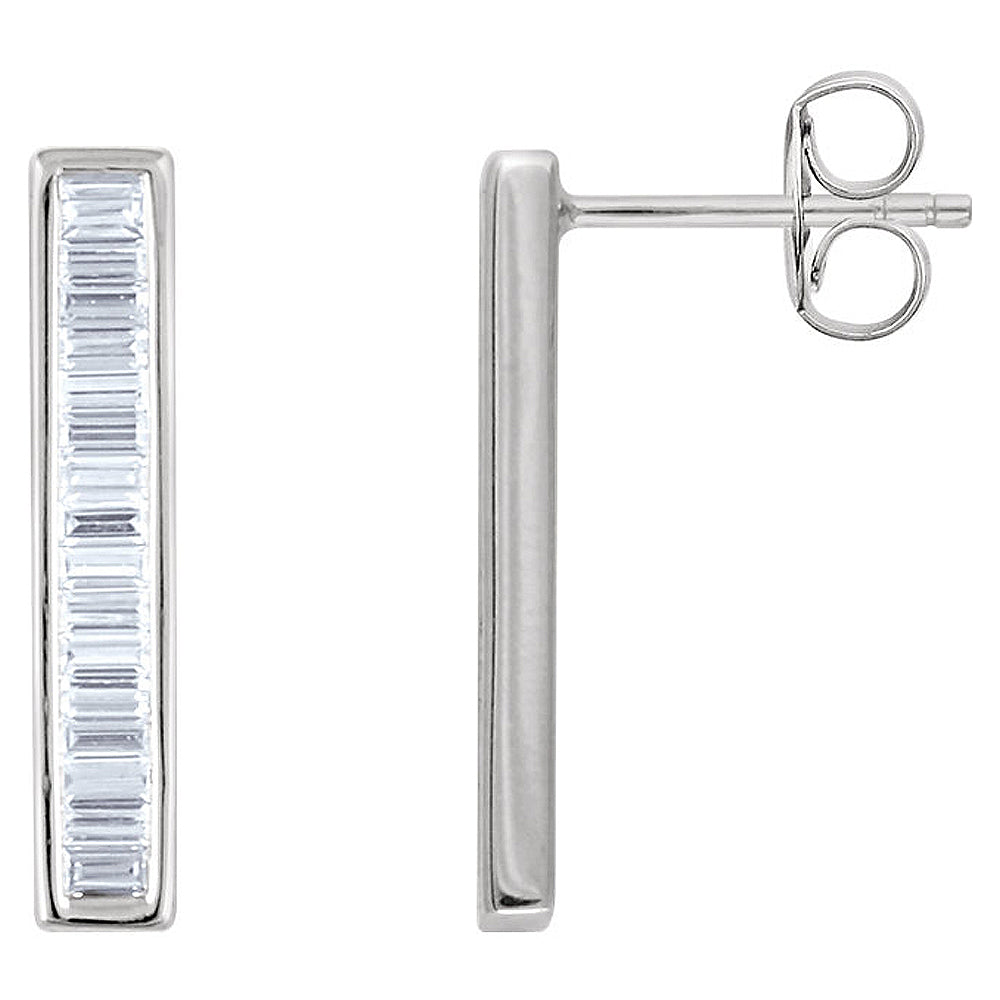 3.5 x 19mm 14k White Gold 1/2 CTW (H-I, I1) Diamond Bar Earrings, Item E16768 by The Black Bow Jewelry Co.